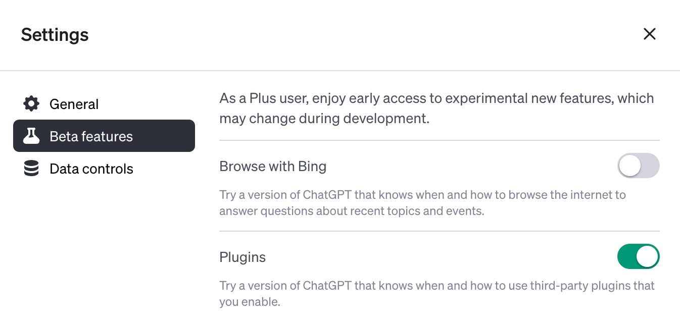 ChatGPT settings page.